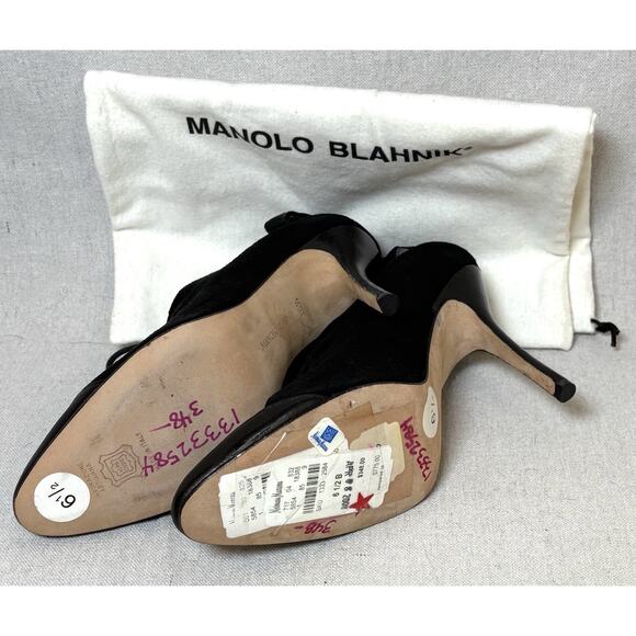 Manolo Blahnik Black Suede Lace Up Shoe Boot Heel sz US 6.5 Y2K W/ Dust Bag - Picture 5 of 6